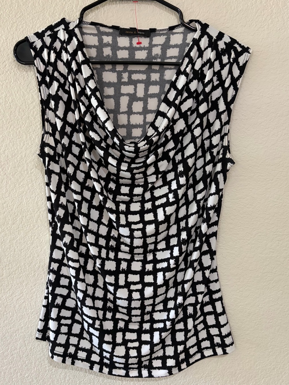 Jennie & Marlis Women’s Sleeveless Cowl Neck Blouse Black White